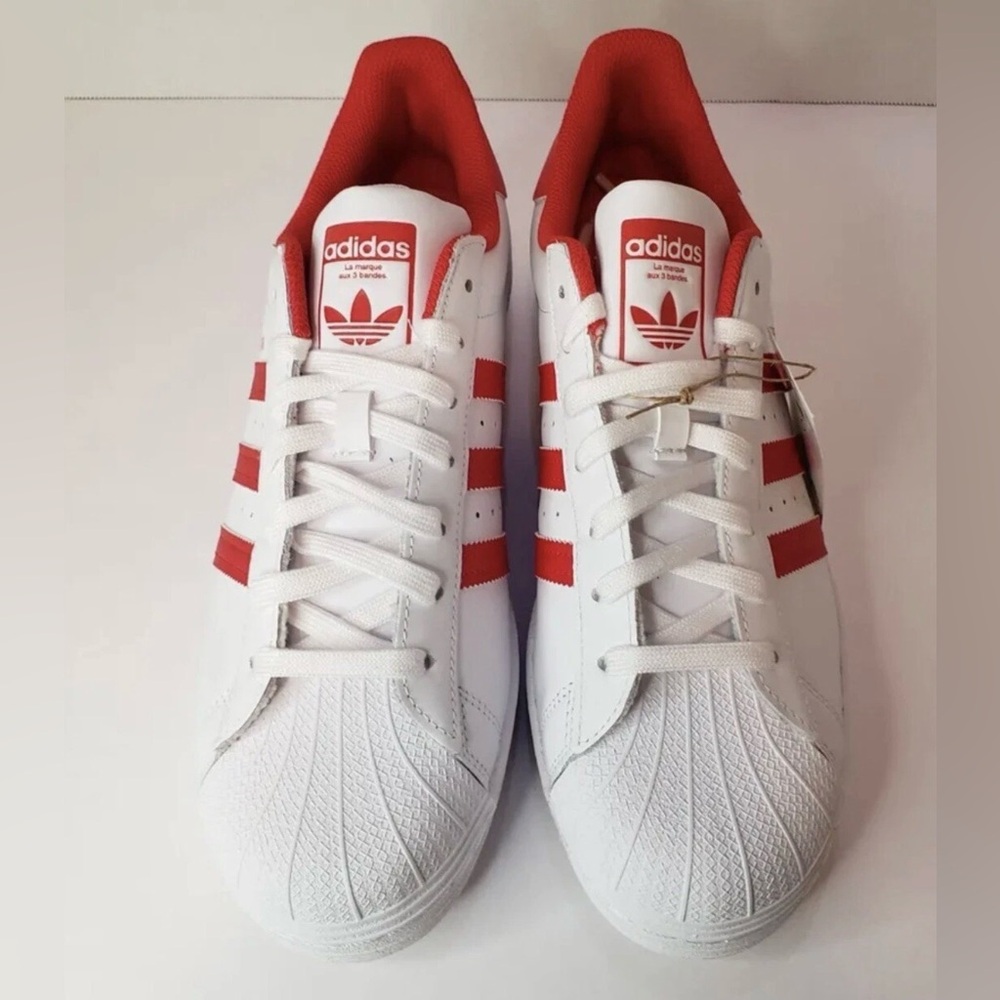 adidas White Leather Sneakers with Red Three-Stripes